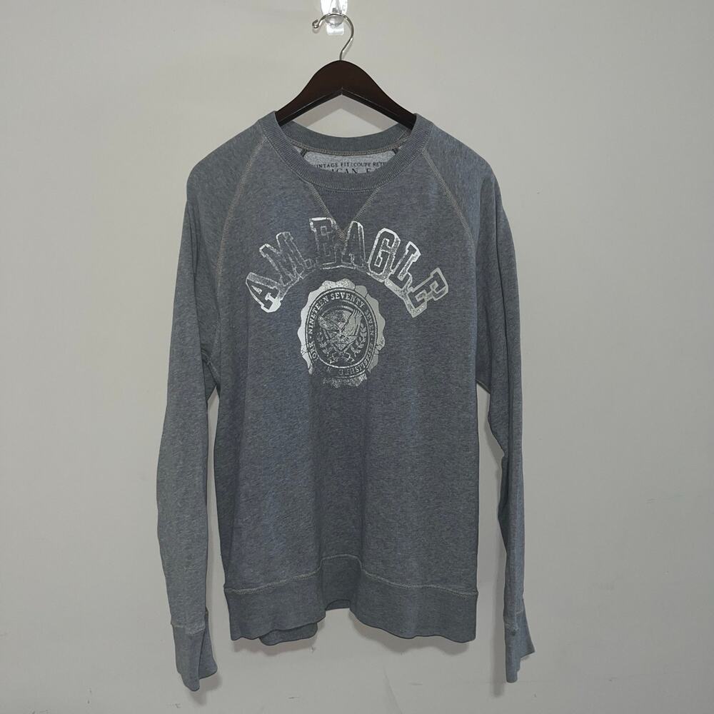 Vintage VTG Distressed Big Logo American Eagle Outfitters Grey Sweater (0904)